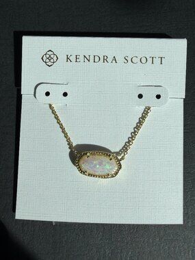 Elisa Gold Pendant Necklace in White Lab Grown Opal